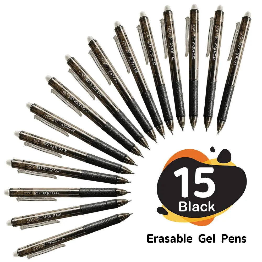 Lineon Erasable Gel Pens 15 Pack Black | Retractable, Fine Point, Mistake Disappear, School & Office Use - view 2