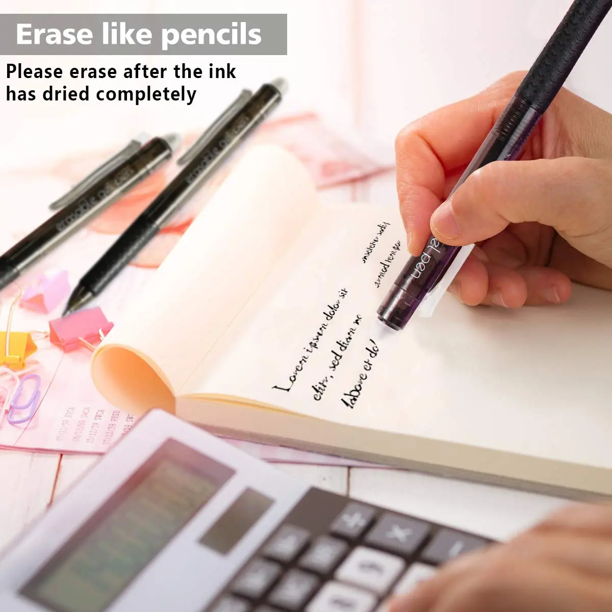 Lineon Erasable Gel Pens 15 Pack Black | Retractable, Fine Point, Mistake Disappear, School & Office Use - view 4