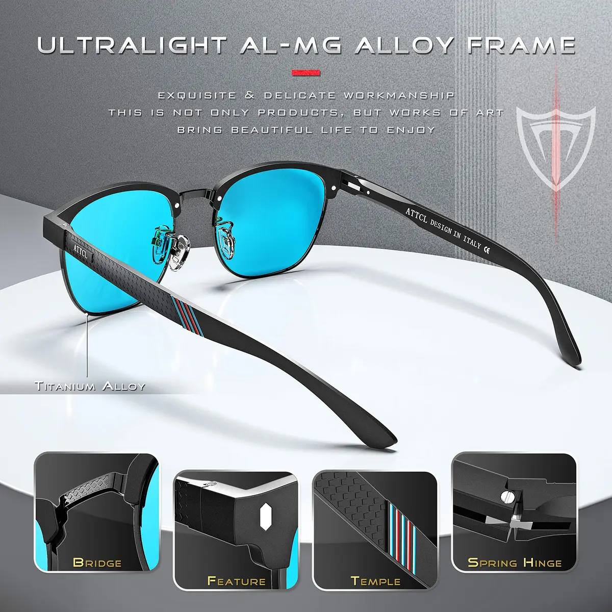 ATTCL Polarized Sunglasses Men Semi Rimless Al-Mg Metal UV400 Lightweight | True Color & Glare-Free Vision - view 4