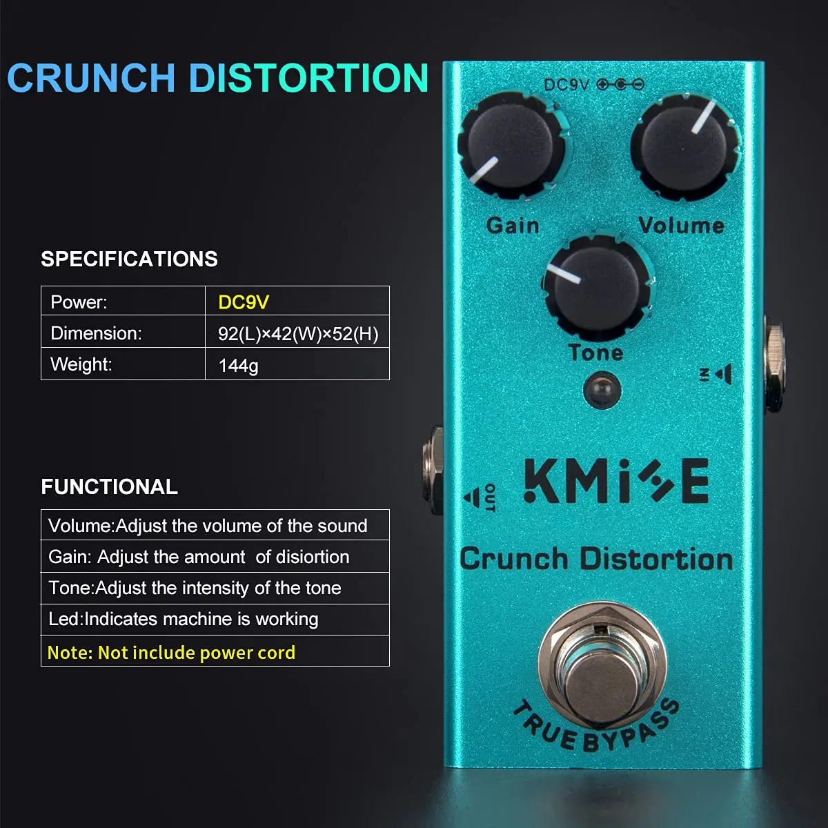 lotmusic Kmise Crunch Distortion Electric Guitar Effects Pedal | 9V True Bypass, 3 Modes, Noise Reduction - view 5