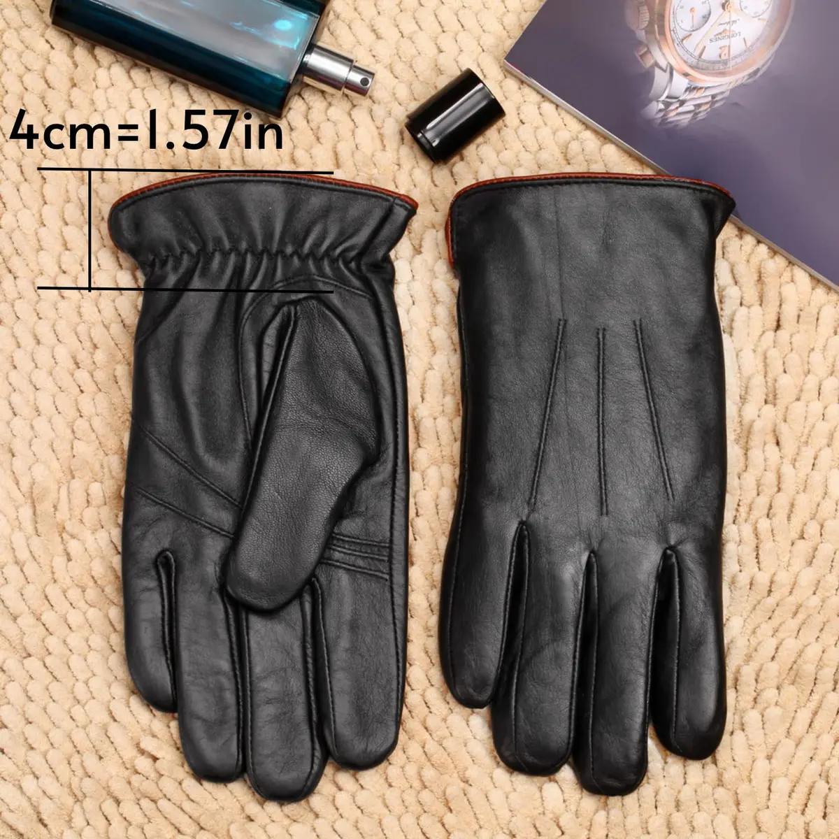 MaxW Sheepskin Leather Gloves for Men - Winter Warm Touchscreen Gloves XL | Genuine Australian Sheepskin, Faux Rabbit Fur Lined - view 4