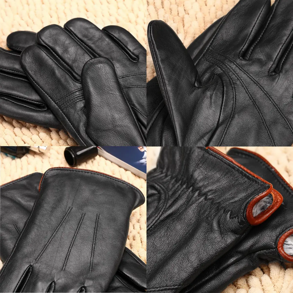 MaxW Sheepskin Leather Gloves for Men - Winter Warm Touchscreen Black Size M - view 2