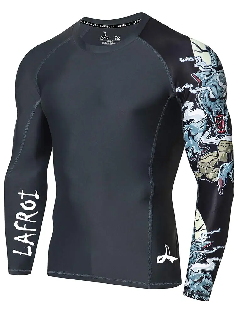 LAFROI Men’s Long Sleeve UPF 50+ Rash Guard Slim Fit Compression Shirt in Asymmetric Werewolf Size SM - main product image