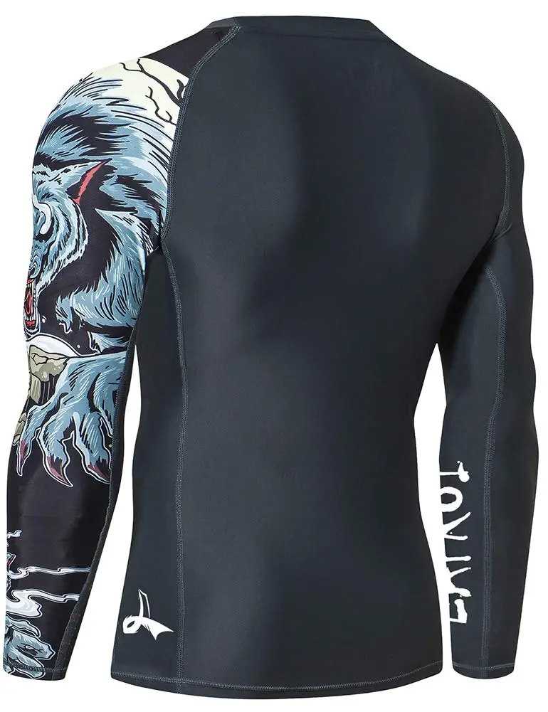LAFROI Men’s Long Sleeve UPF 50+ Rash Guard Slim Fit Compression Shirt in Asymmetric Werewolf Size SM - view 6