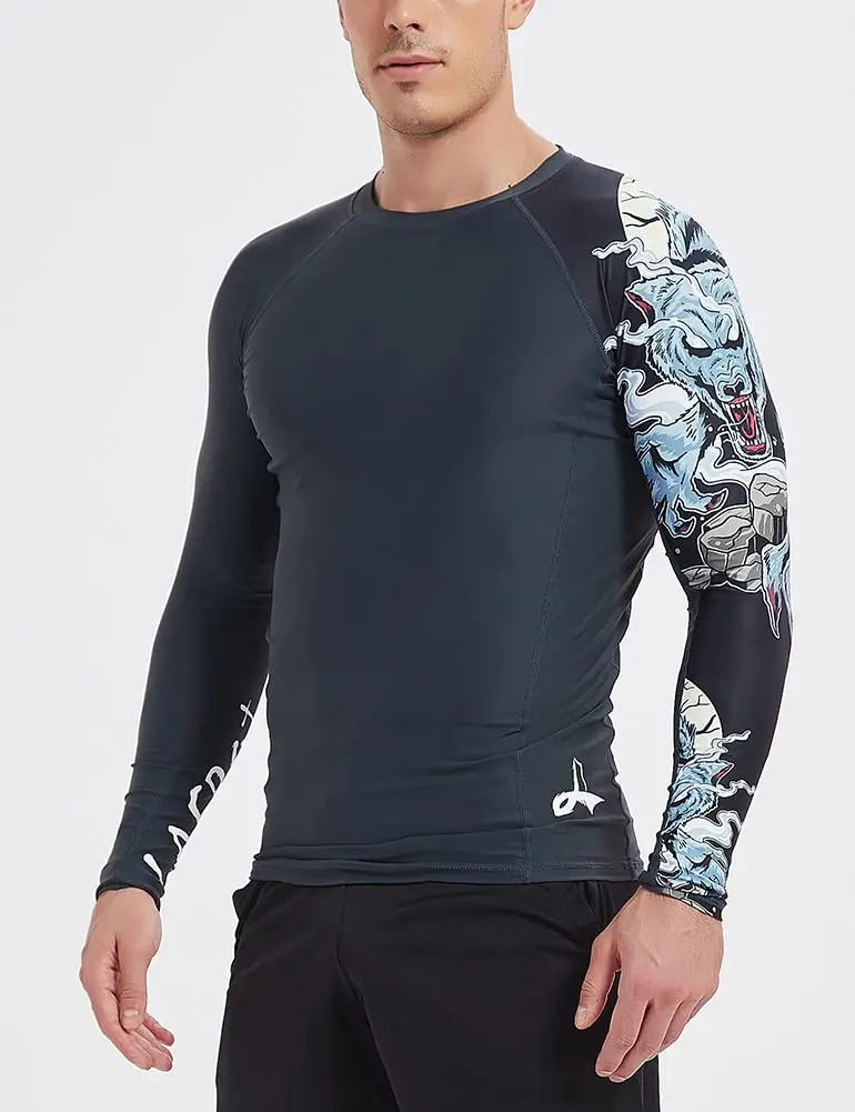 LAFROI Men’s Long Sleeve UPF 50+ Rash Guard Slim Fit Compression Shirt in Asymmetric Werewolf Size SM - view 2