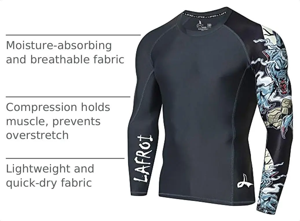 LAFROI Men’s Long Sleeve UPF 50+ Rash Guard Slim Fit Compression Shirt in Asymmetric Werewolf Size SM - view 4