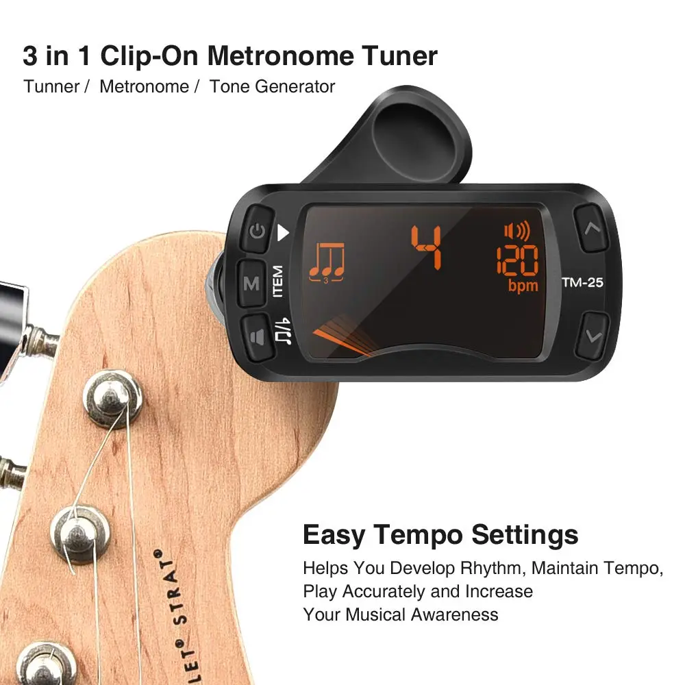 LEKATO Guitar Tuner Clip On Metronome Tone Generator 3 in 1 Portable | All Instruments, Bass, Violin, Ukulele - view 2
