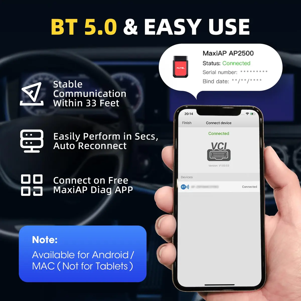 Autel AP2500E/AP2500 OBD2 Scanner Bluetooth Code Reader with Maxi AP2500 App | All-System Diagnostics & 5 Reset Services - view 7