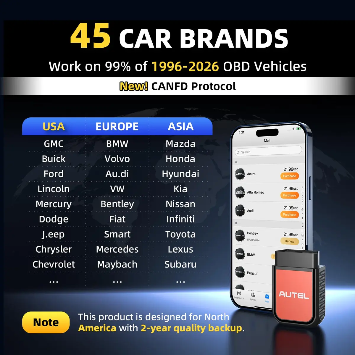 Autel AP2500E/AP2500 OBD2 Scanner Bluetooth Code Reader with Maxi AP2500 App | All-System Diagnostics & 5 Reset Services - view 9