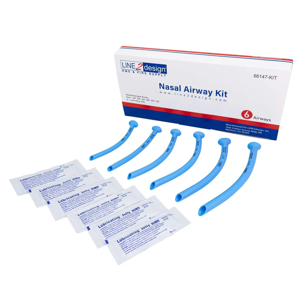 LINE2design Nasopharyngeal Airway Kit 6-Pack with Lubricating Jelly | Medical Grade Soft PVC Tubes for Emergency Rescue - main product image