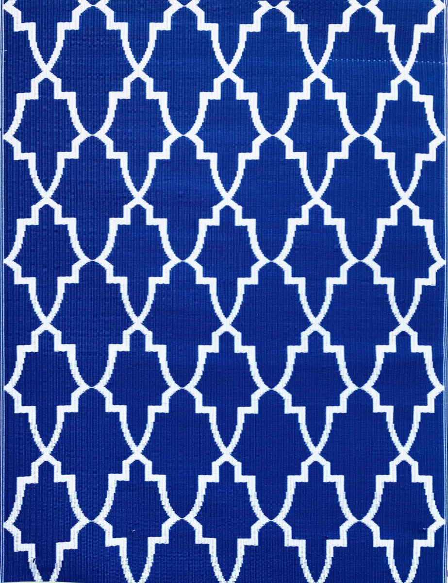 Mad Mats Geometric Outdoor Rug 4' x 6' | Reversible Plastic Mat, Casa Blanca - Blue/White - main product image