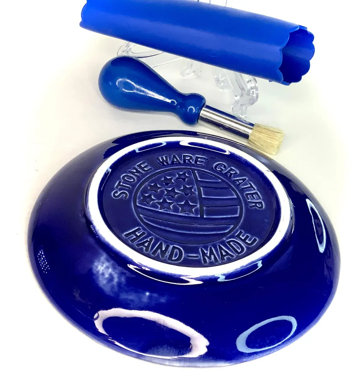 BonCera Ceramic Garlic Grater Plate 4-Piece Set - Blue Cross Glazed | Versatile Kitchen Tool for Garlic, Ginger & Fruits - view 5