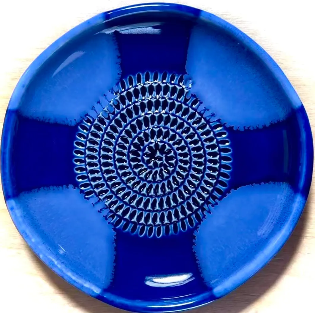 BonCera Ceramic Garlic Grater Plate 4-Piece Set - Blue Cross Glazed | Versatile Kitchen Tool for Garlic, Ginger & Fruits - view 3