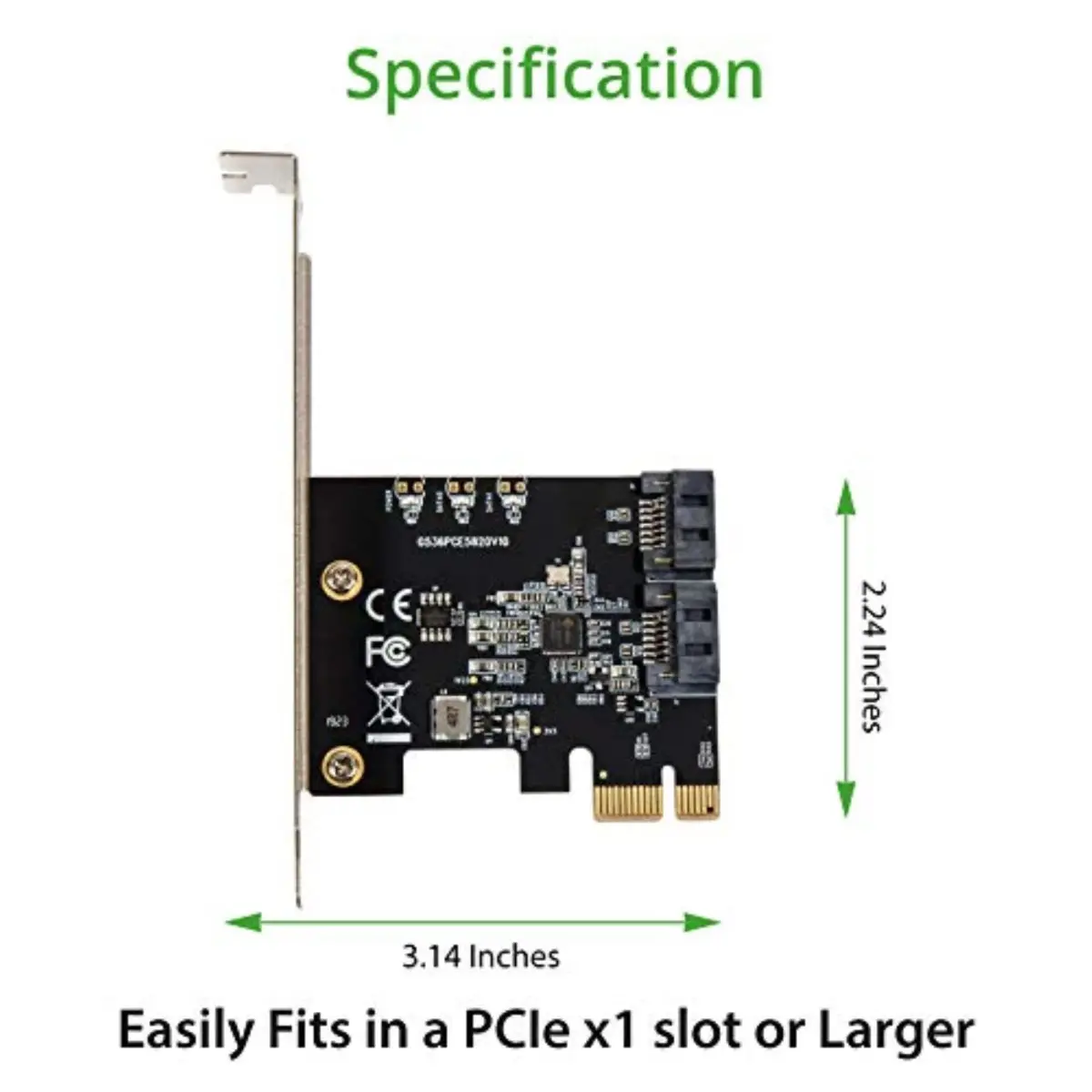 IO CREST 2 Port SATA JMicron Expansion Card with Low Profile Bracket - 6Gbps SATA 3.0 PCI Express x1 - view 3