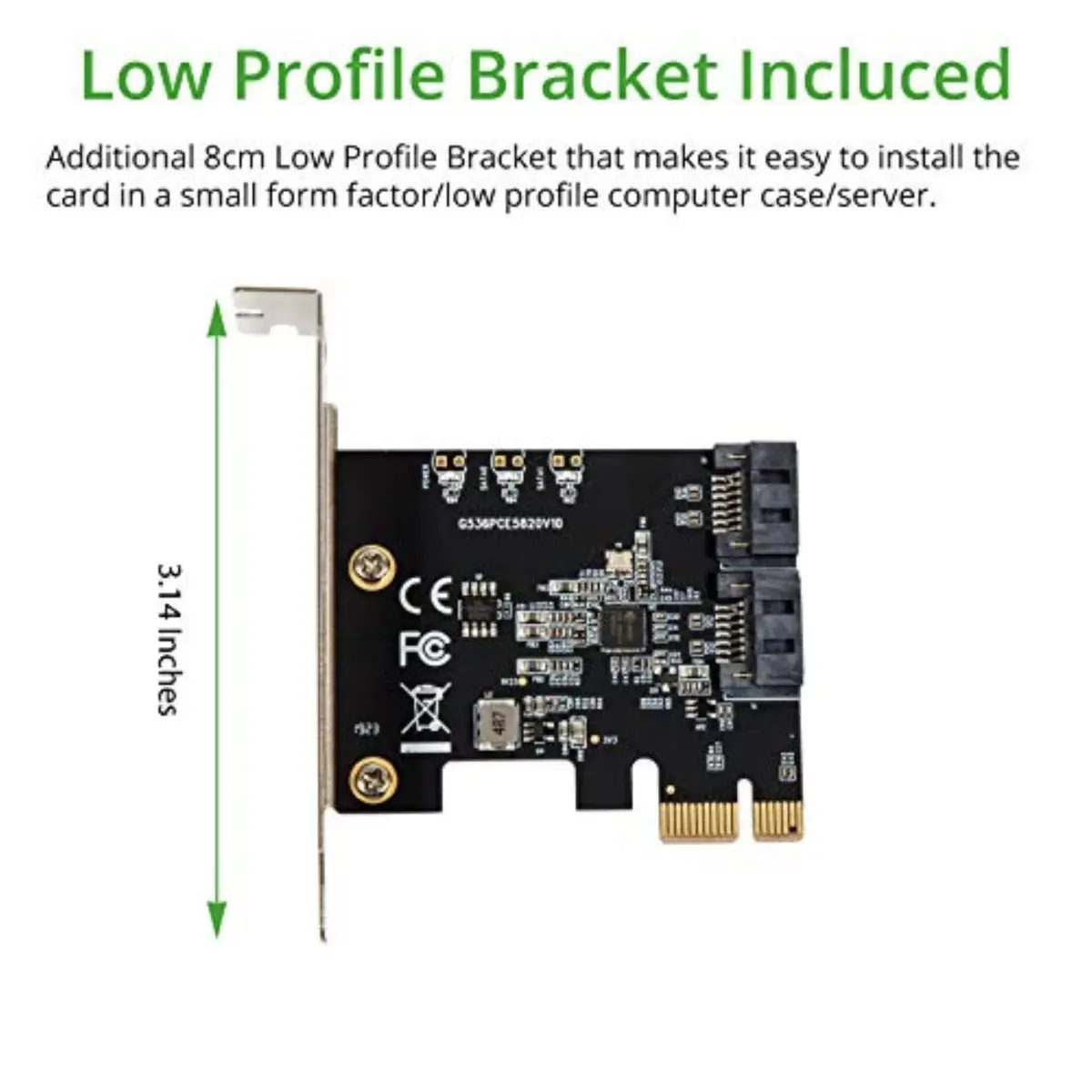 IO CREST 2 Port SATA JMicron Expansion Card with Low Profile Bracket - 6Gbps SATA 3.0 PCI Express x1 - view 4