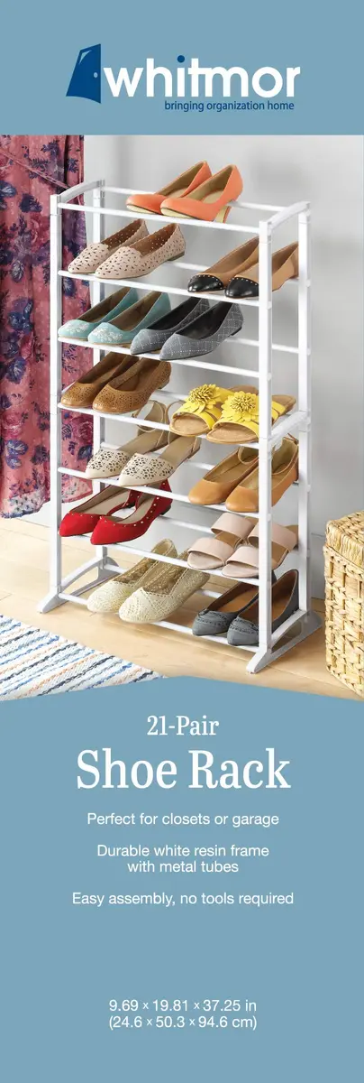 Whitmor Shoe Rack - 21-Pair - White | 7 Tier Metal & Plastic Shoe Organizer for Small Spaces - view 4