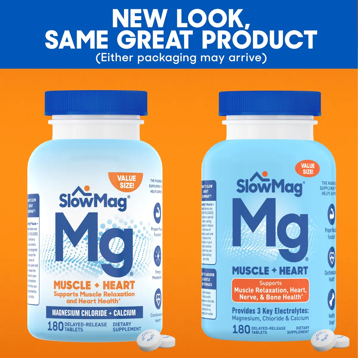 SlowMag Muscle & Heart Magnesium Chloride Supplement with Calcium, 180 Count | Supports Muscle Relaxation & Heart Health - view 2