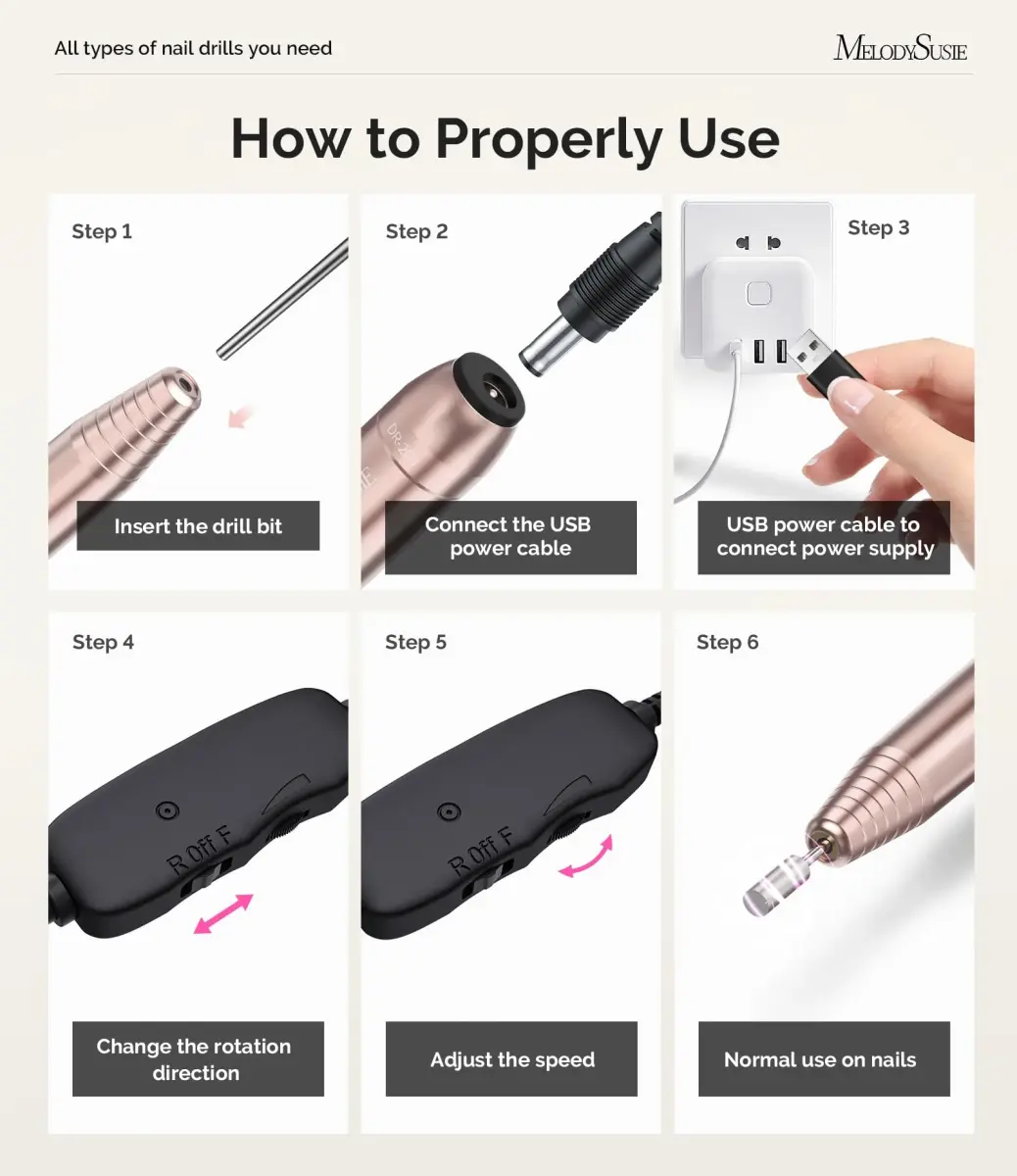 MelodySusie USB Nail Drill PC120I (Gold) 20,000RPM | Gentle Nail Prep for Professionals & Beginners - view 5