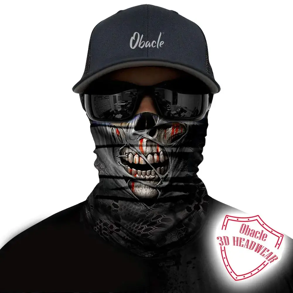 Obacle Skull Face Mask Half - Sull Gray Mummy Blood 3D Seamless Tube Bandana for Men & Women - view 2