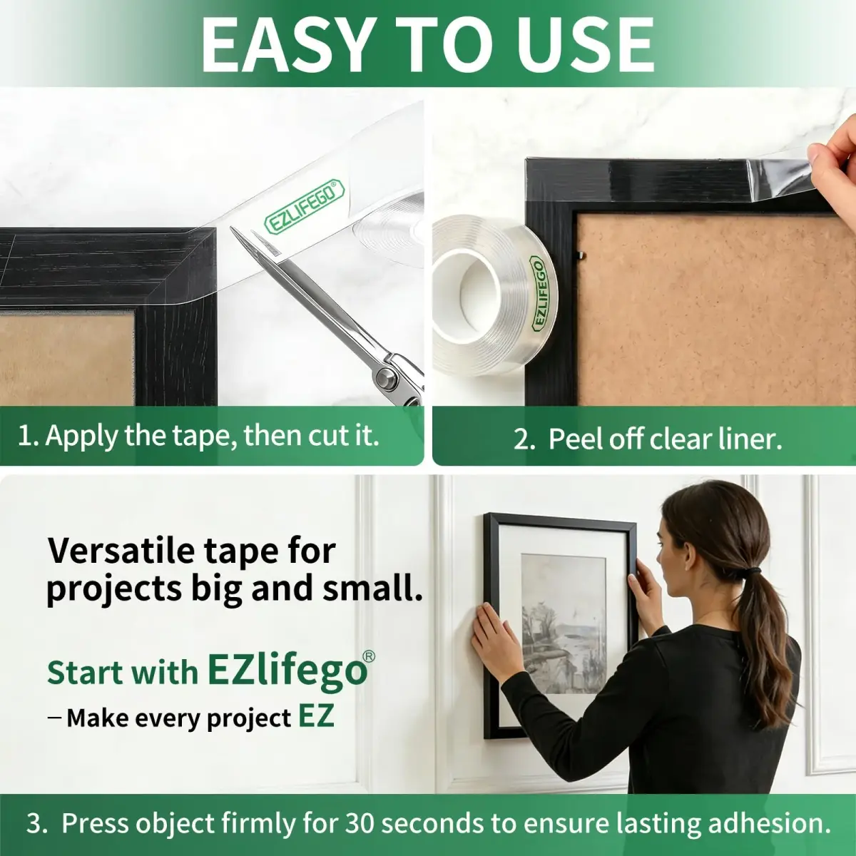 EZlifego Heavy Duty Invisible Bond Nano Mounting Tape 16.5 Feet (4.9m) | Strong Adhesion for DIY Projects - view 6