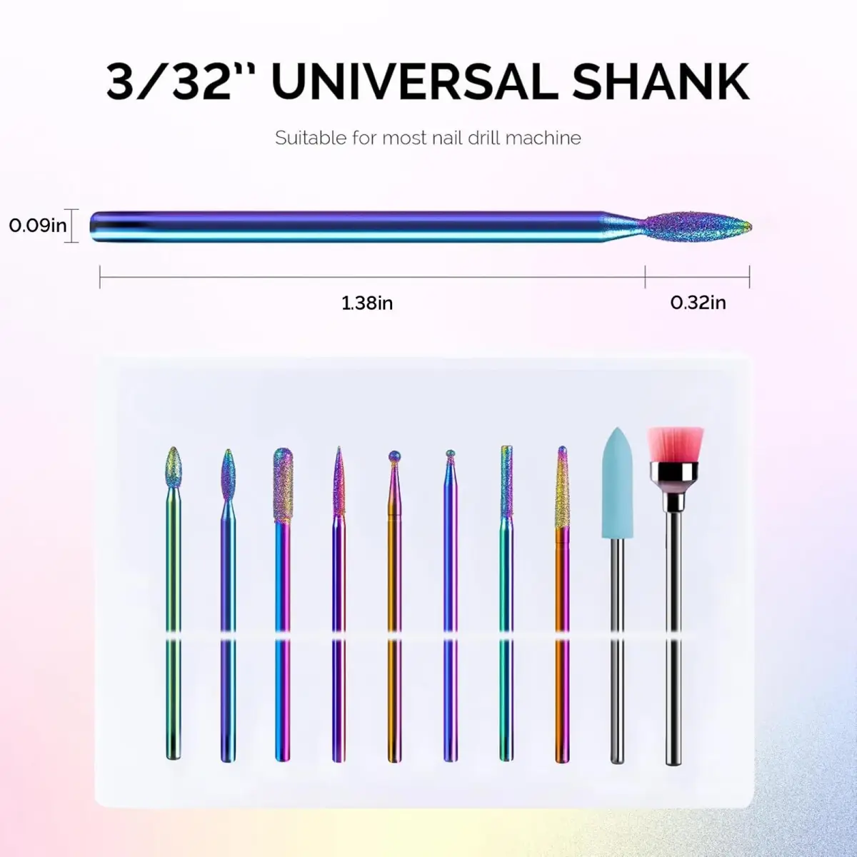 MelodySusie 10pcs Rainbow Diamond Nail Drill Bits Set | Professional Cuticle & Acrylic Removal Tool - view 6