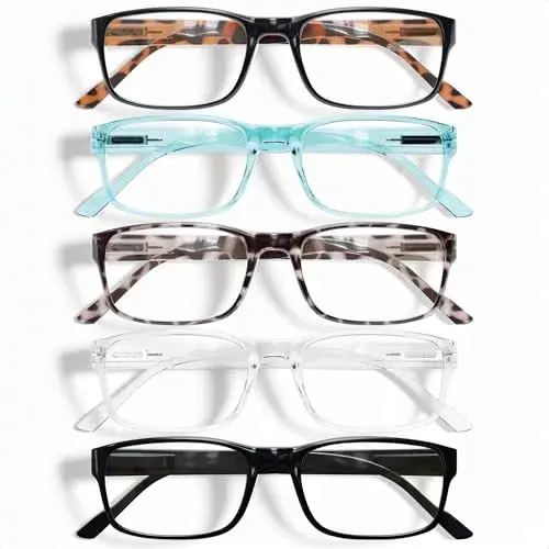 Gaoye Blue Light Blocking Reading Glasses for Women, 5-Pack Mix Color, 1.5 Diopter | Blue Light Protection with Spring Hinges - main product image