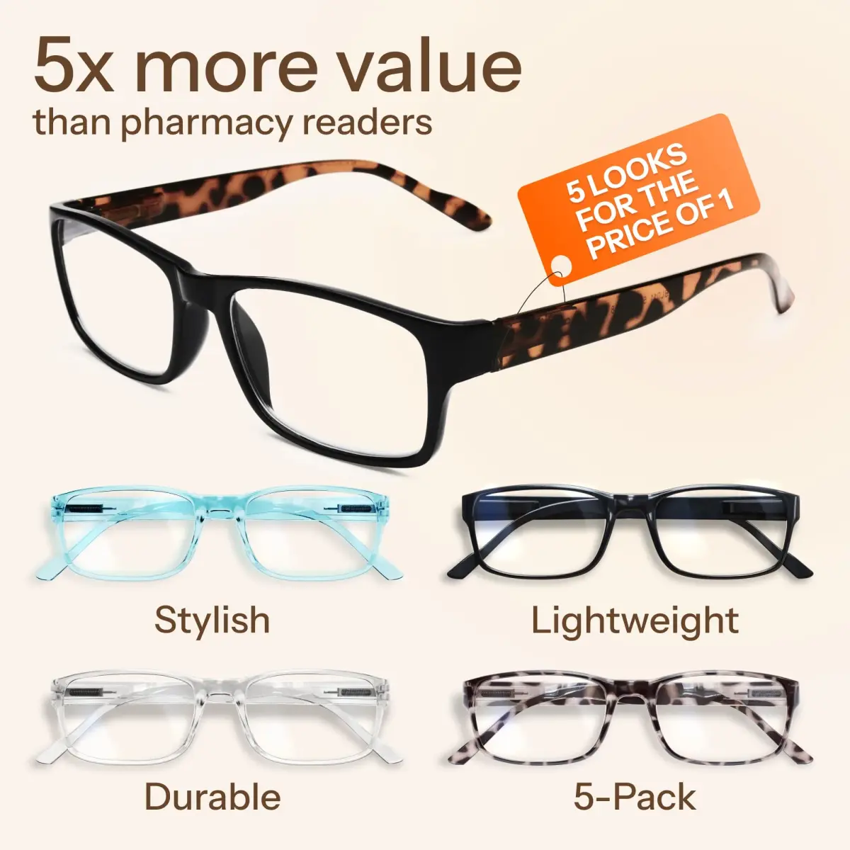 Gaoye Blue Light Blocking Reading Glasses for Women, 5-Pack Mix Color, 1.5 Diopter | Blue Light Protection with Spring Hinges - view 5