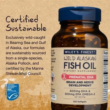 Wiley's Finest Wild Alaskan Fish Oil Prenatal DHA, 120 Count | Supports Baby Brain & Eye Development - view 7