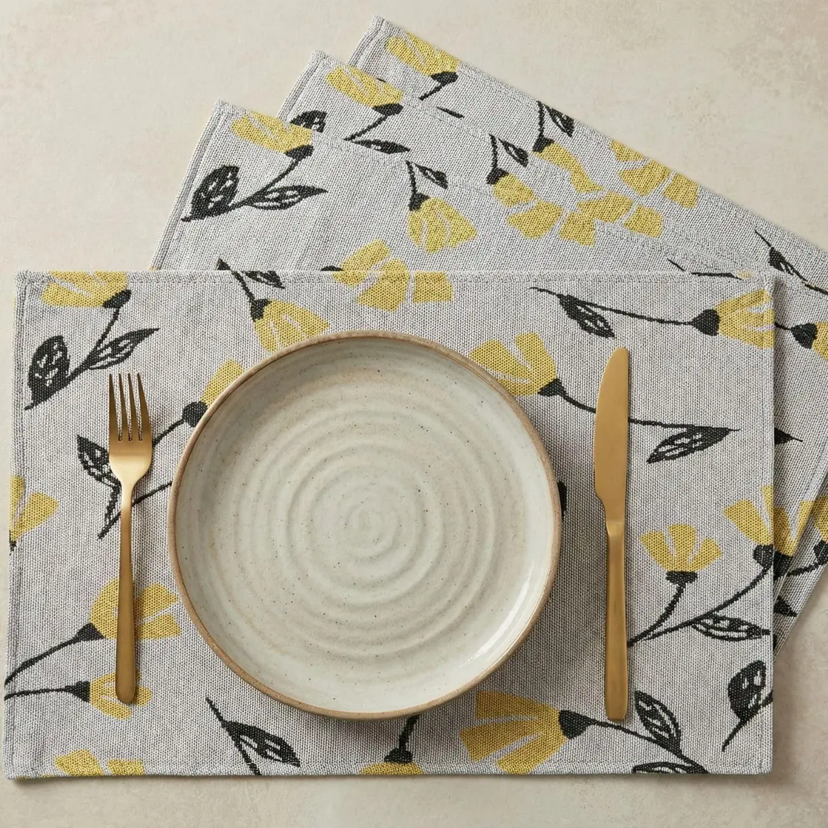 DaDa Bedding Yellow Floral Tapestry Placemats | 13 x 19 Inches, Set of 4, Cotton-Polyester Blend - view 6