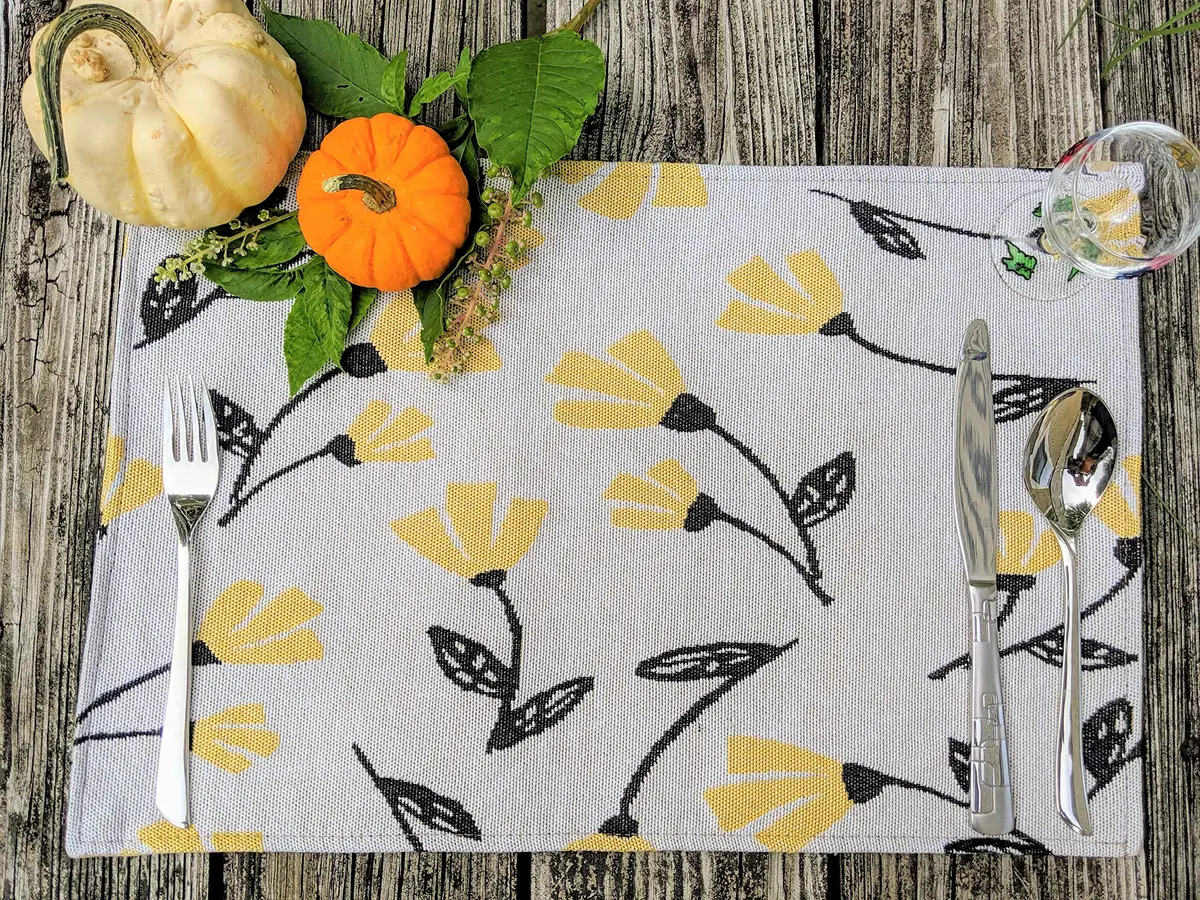 DaDa Bedding Yellow Floral Tapestry Placemats | 13 x 19 Inches, Set of 4, Cotton-Polyester Blend - view 9