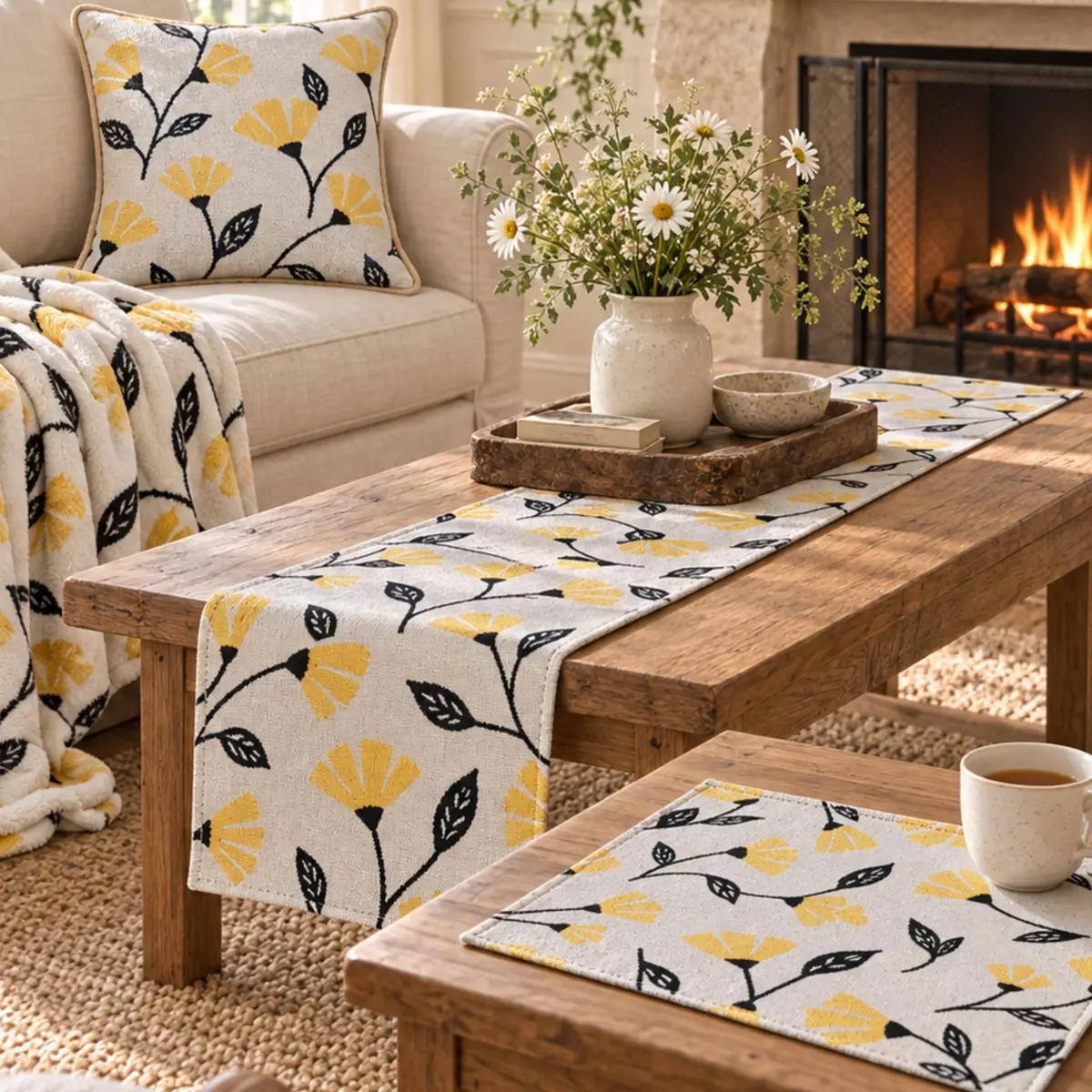 DaDa Bedding Yellow Floral Tapestry Placemats | 13 x 19 Inches, Set of 4, Cotton-Polyester Blend - view 4