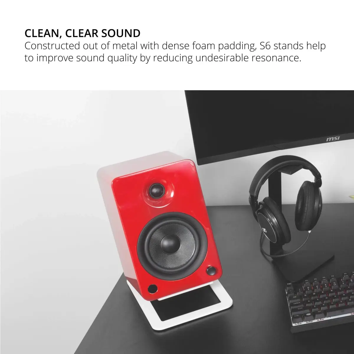 Kanto S6W Tilted Desktop Speaker Stands for Large Bookshelf Speakers & Studio Monitors | 2.27 kg (5 lb) Capacity | White - view 5