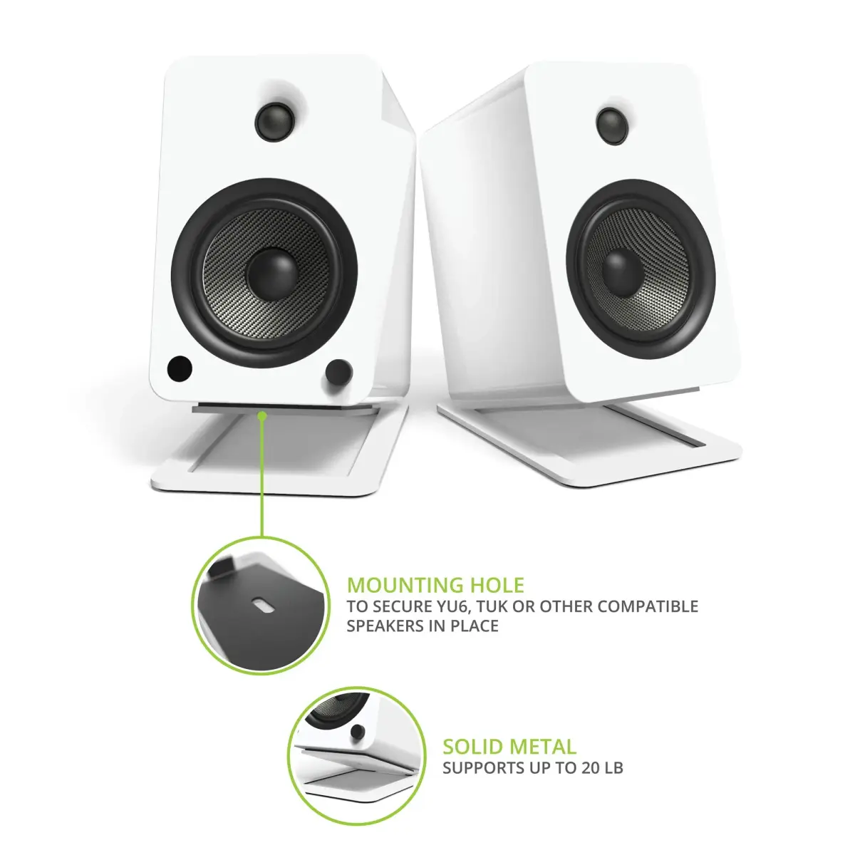 Kanto S6W Tilted Desktop Speaker Stands for Large Bookshelf Speakers & Studio Monitors | 2.27 kg (5 lb) Capacity | White - view 2