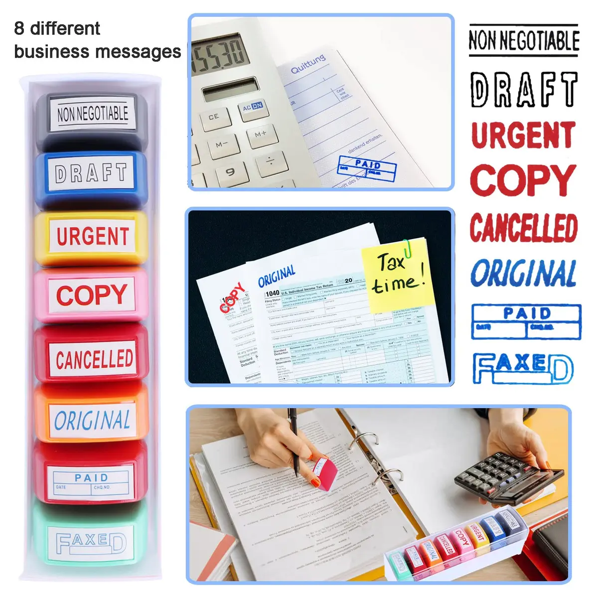 Swity Home Self Inking Office Stamp Set - 8 Pcs | Vibrant, Long-Lasting Ink for Business & Office Use - view 2