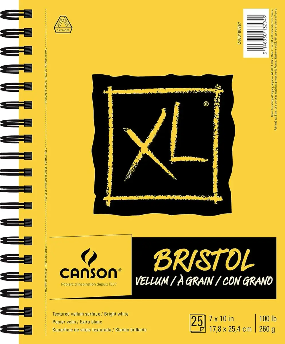 Canson XL Series Vellum Bristol Paper Pad 7x10 inches (25 Sheets, 100lb/260gsm) | Smooth Surface for Pencil, Pastel, Ink - main product image