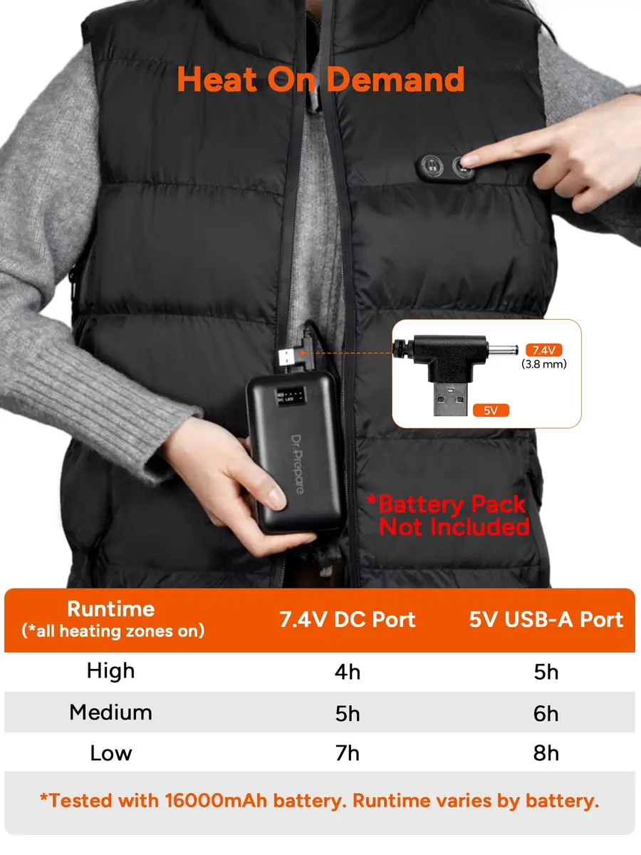 DR.PREPARE USB Electric Heated Vest L-XL Black | 10 Heating Zones for Winter Warmth - view 6
