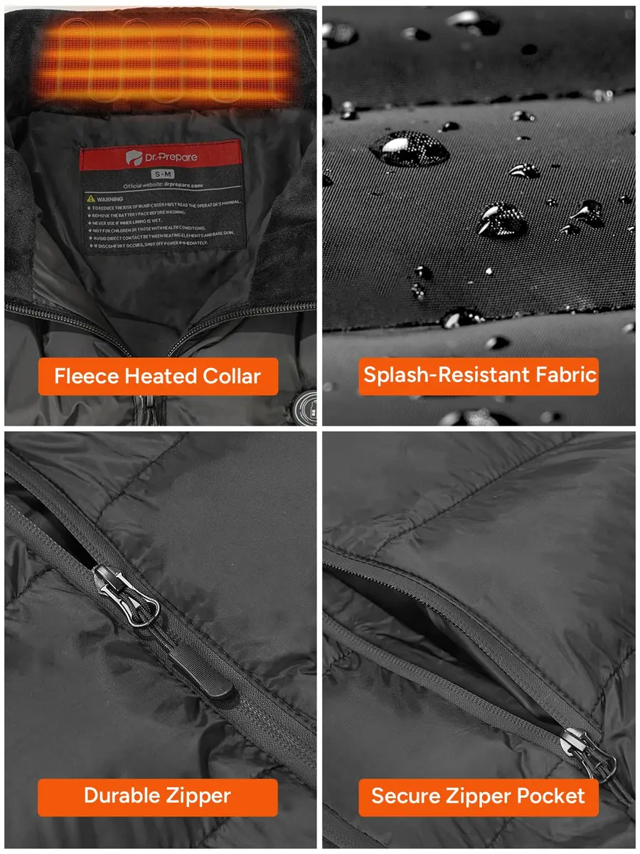 DR.PREPARE USB Electric Heated Vest L-XL Black | 10 Heating Zones for Winter Warmth - view 7