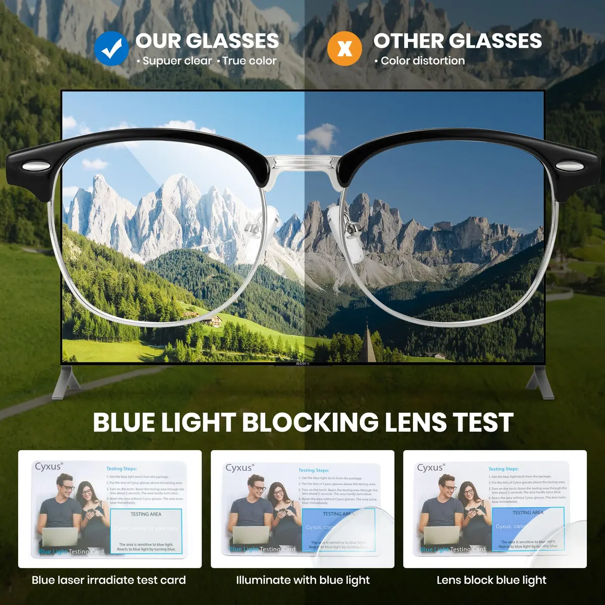 Cyxus Browline Blue Light Glasses for Men Women Reduce Eye Strain 8056T54 | Stylish Anti-Blue Light Glasses for Screen Use - view 3