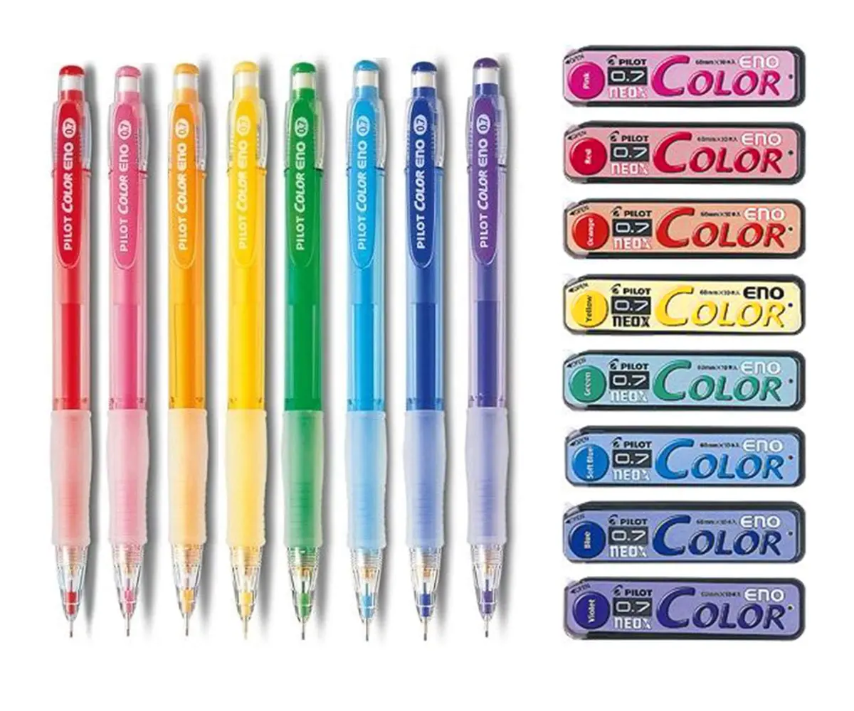 Pilot Color Eno Mechanical Pencil Set 0.7mm 8 Colors (Pencils & Refills) | Erasable & Vibrant for Students - main product image