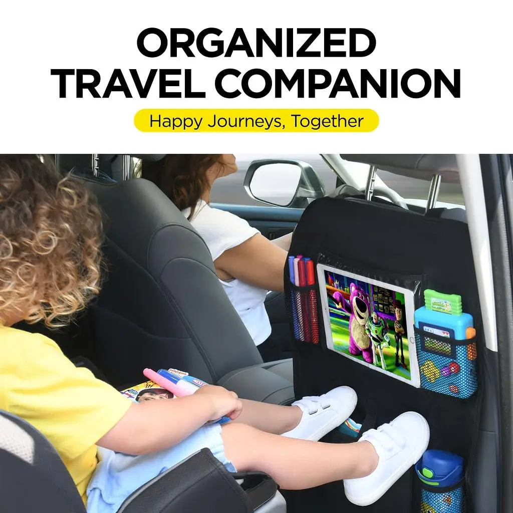 lebogner Back Seat Cover for Kids + 6 Pocket Storage Organizer, 2 Pack X-Large Waterproof Kick Mats Backseat Protector with iPad Tablet Holder, Car Seat Back Protectors for Vehicles to Protect from Dirt & Mud | Universal Fit Vinyl - view 4