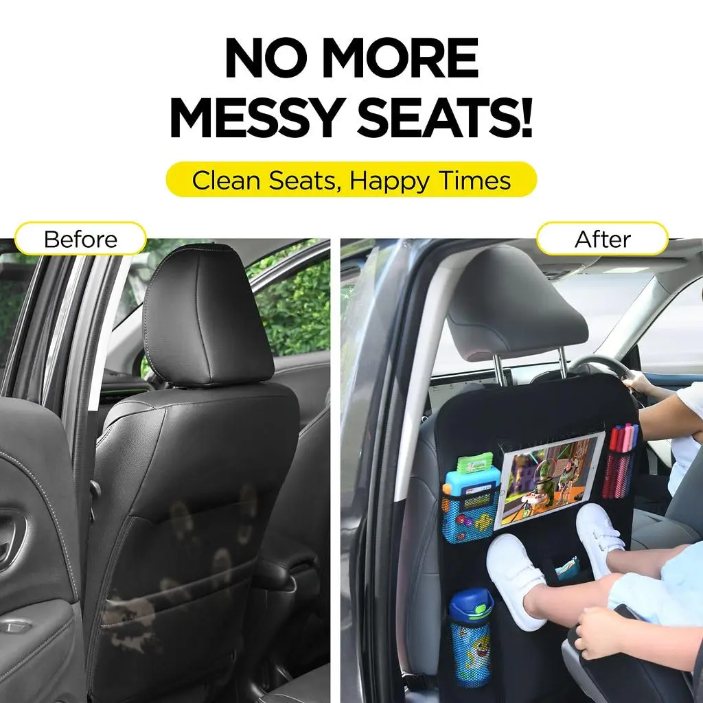 lebogner Back Seat Cover for Kids + 6 Pocket Storage Organizer, 2 Pack X-Large Waterproof Kick Mats Backseat Protector with iPad Tablet Holder, Car Seat Back Protectors for Vehicles to Protect from Dirt & Mud | Universal Fit Vinyl - view 5
