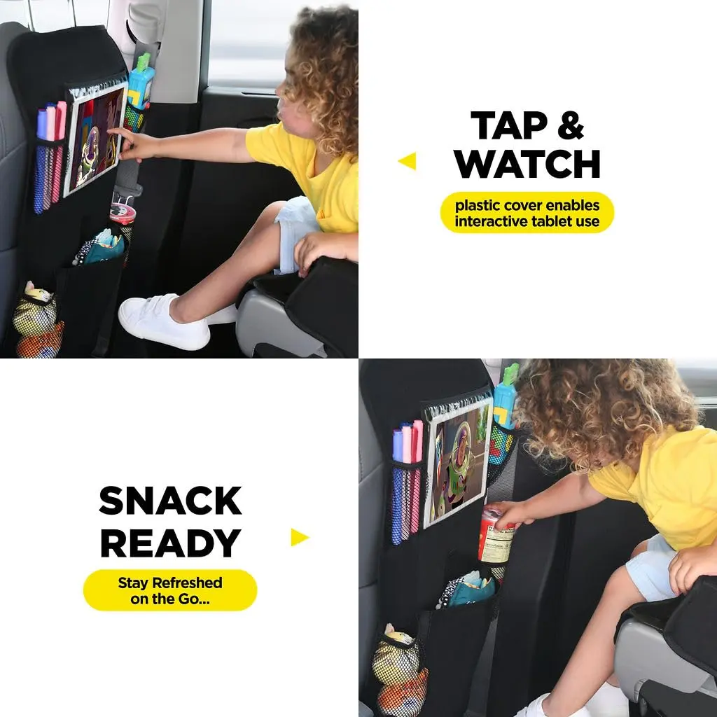 lebogner Back Seat Cover for Kids + 6 Pocket Storage Organizer, 2 Pack X-Large Waterproof Kick Mats Backseat Protector with iPad Tablet Holder, Car Seat Back Protectors for Vehicles to Protect from Dirt & Mud | Universal Fit Vinyl - view 6