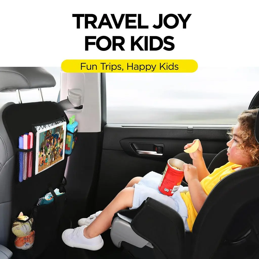 lebogner Back Seat Cover for Kids + 6 Pocket Storage Organizer, 2 Pack X-Large Waterproof Kick Mats Backseat Protector with iPad Tablet Holder, Car Seat Back Protectors for Vehicles to Protect from Dirt & Mud | Universal Fit Vinyl - view 2