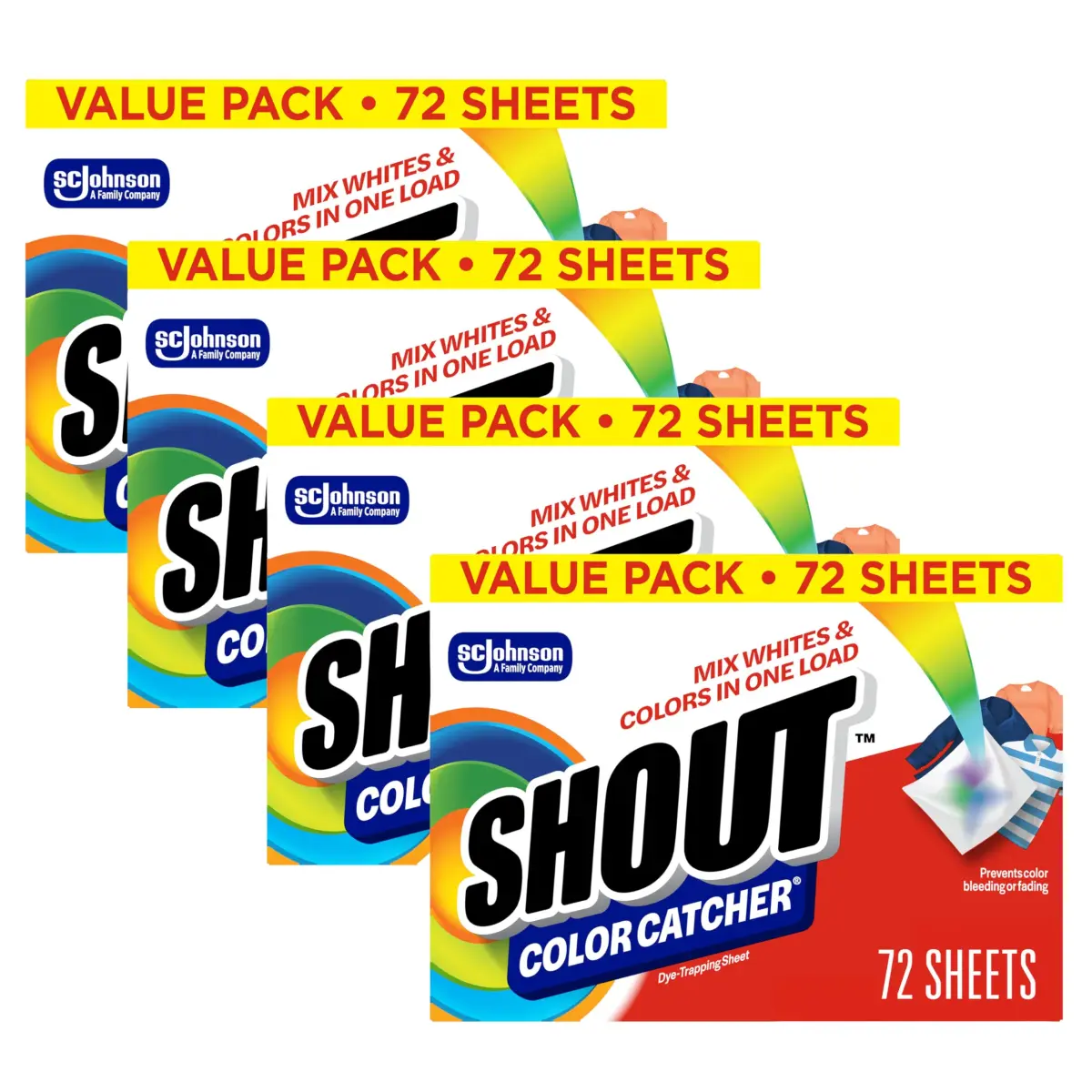 SHOUT Color Catcher Sheets for Laundry, Prevents Color Runs, 288 Total Sheets | 288 Count (Pack of 4) - main product image
