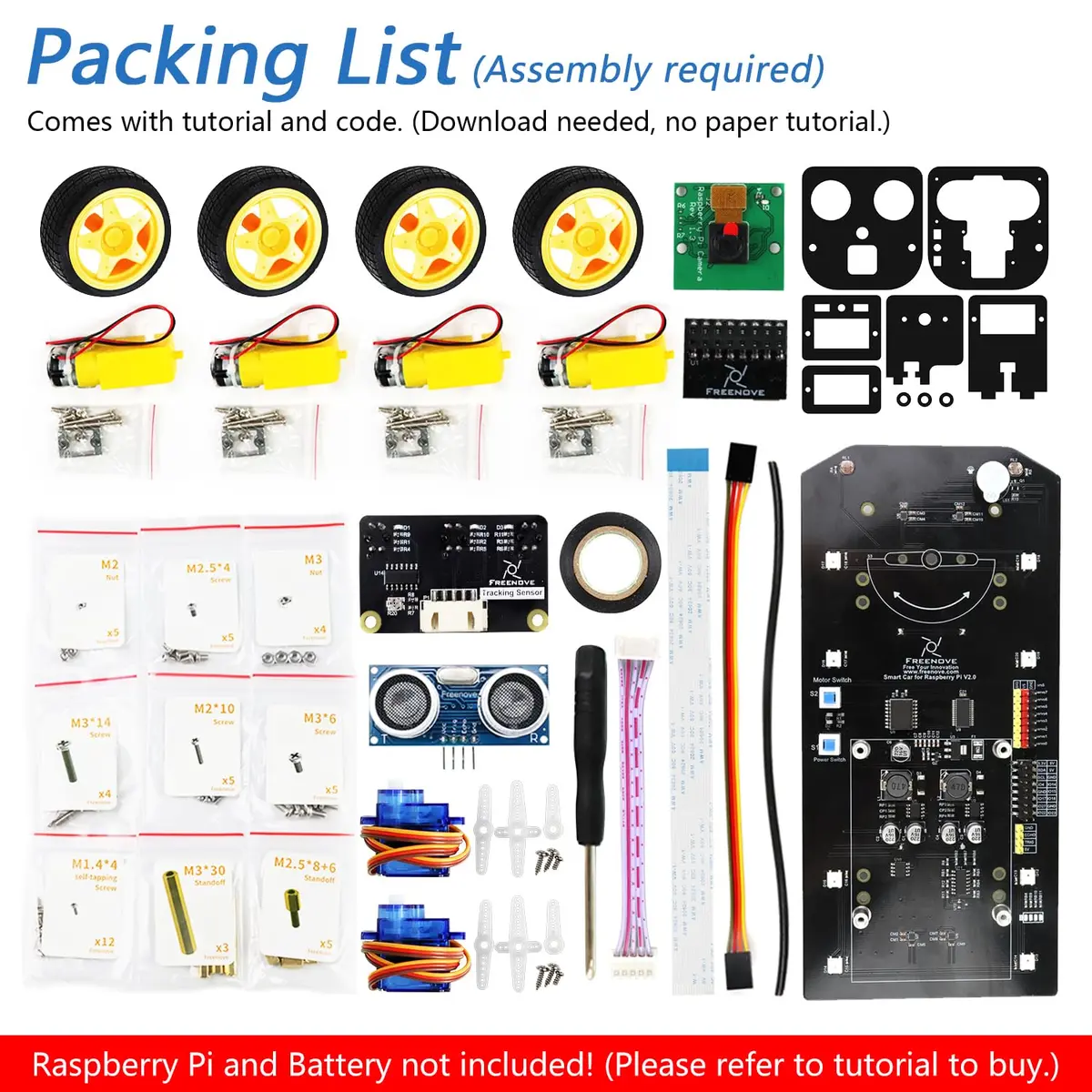 FREENOVE 4WD Smart Car Kit for Raspberry Pi 5 4 B 3 B+ Zero 2 W | Face & Line Tracking, Obstacle Avoidance, App Control (Raspberry Pi NOT Included) - view 2