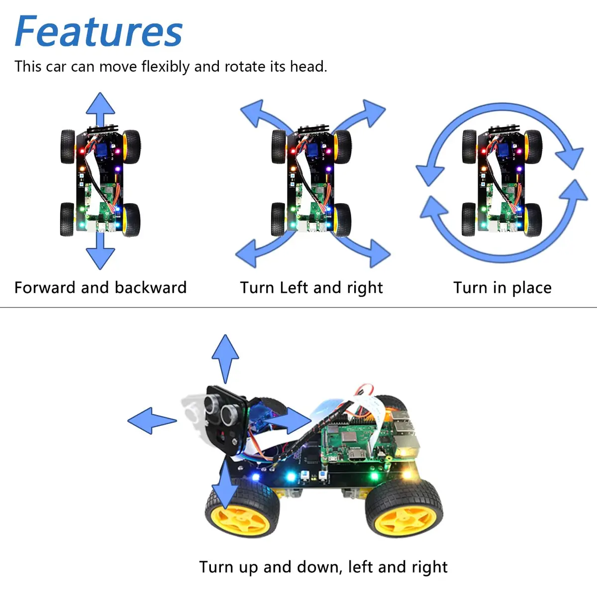 FREENOVE 4WD Smart Car Kit for Raspberry Pi 5 4 B 3 B+ Zero 2 W | Face & Line Tracking, Obstacle Avoidance, App Control (Raspberry Pi NOT Included) - view 3
