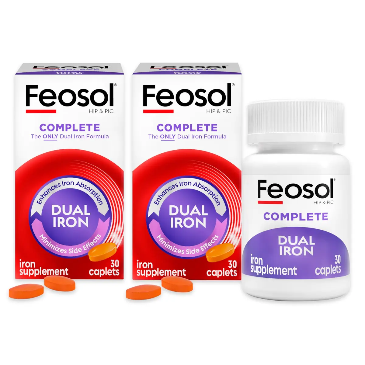 Feosol Complete Iron Supplement Caplets 60 Count | High Absorption, Gentle on Stomach, Supports Energy & Immunity - main product image