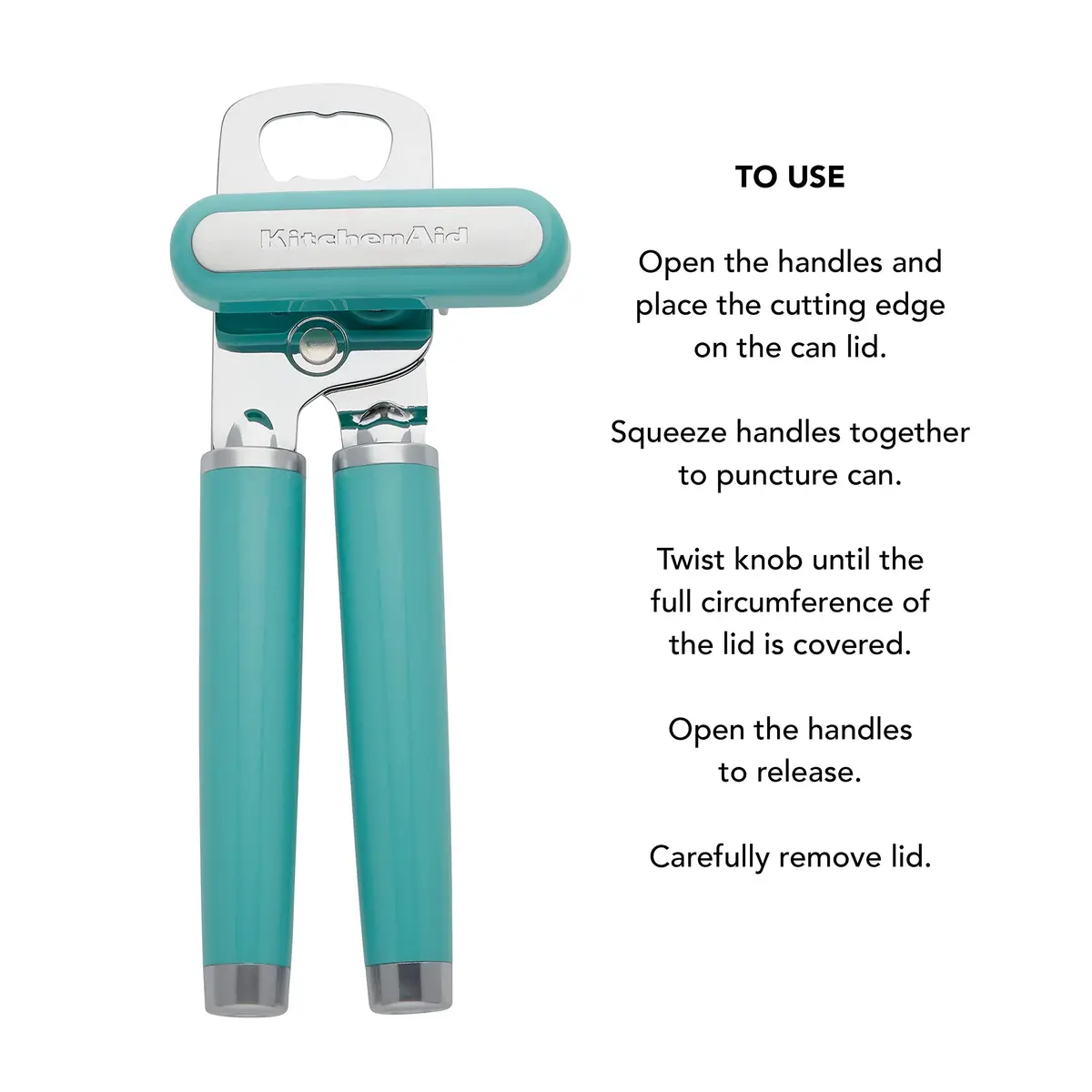 KitchenAid Classic Can Opener & Bottle Opener Aqua Sky | Razor Sharp Stainless Steel Wheel, Ergonomic Handles - view 5