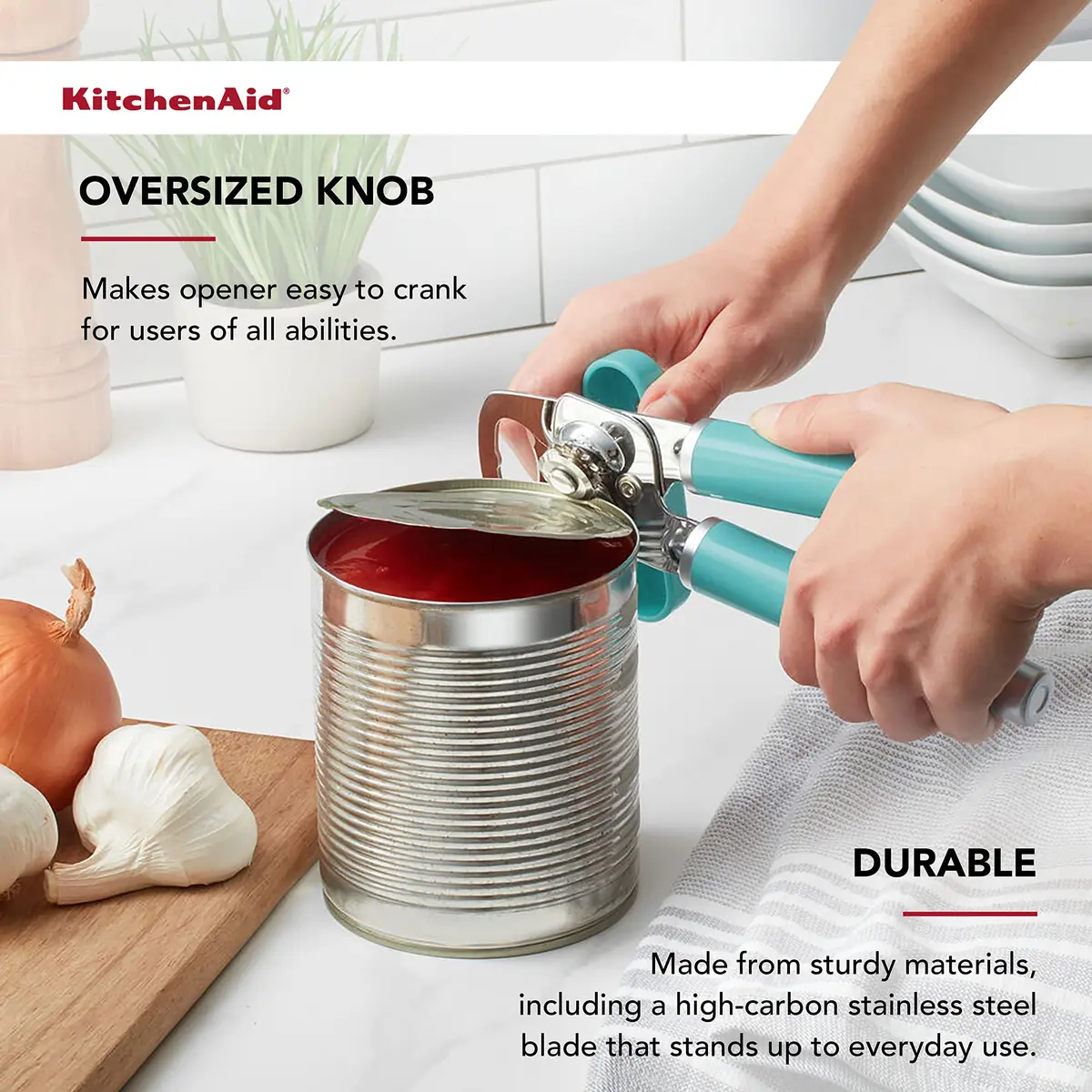 KitchenAid Classic Can Opener & Bottle Opener Aqua Sky | Razor Sharp Stainless Steel Wheel, Ergonomic Handles - view 6