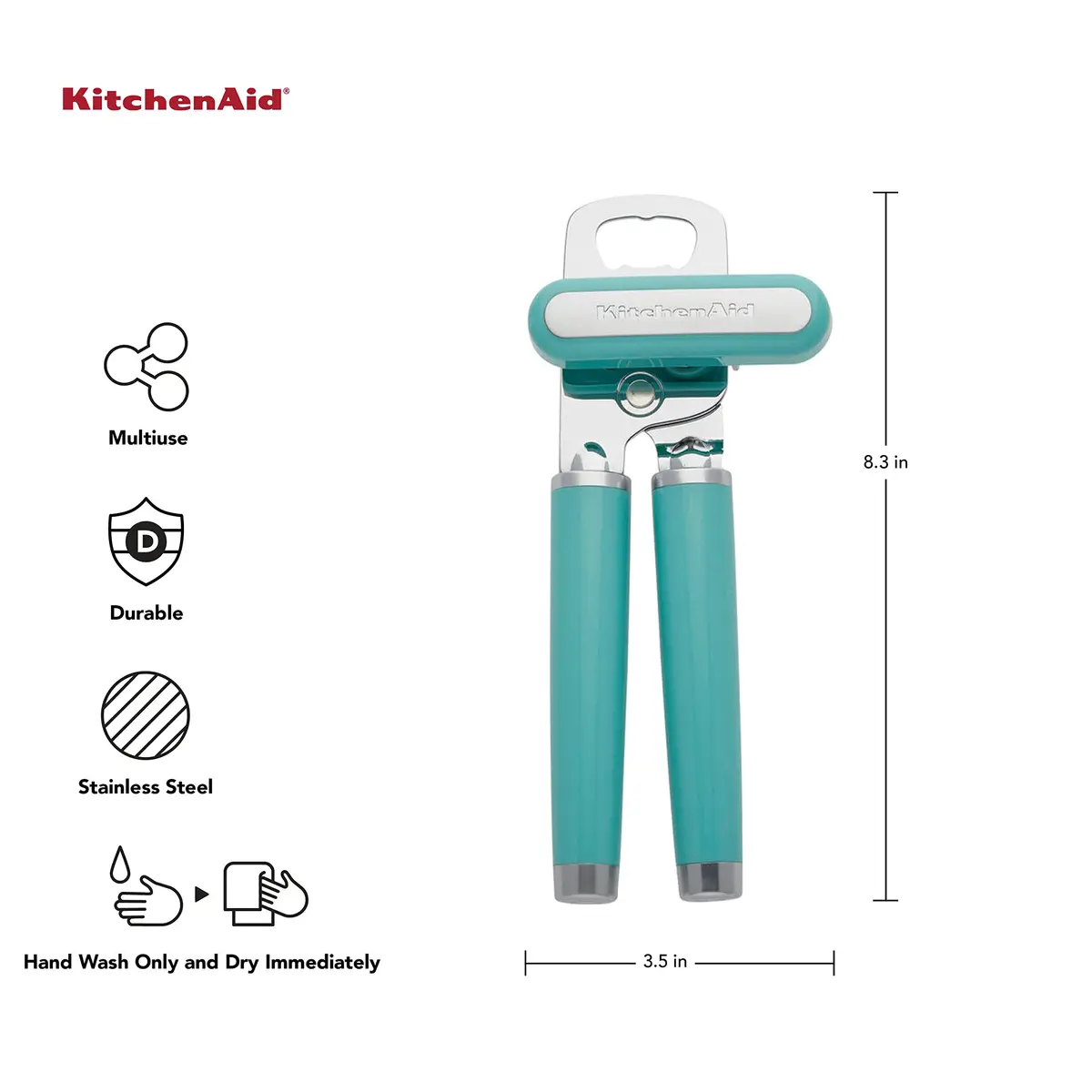 KitchenAid Classic Can Opener & Bottle Opener Aqua Sky | Razor Sharp Stainless Steel Wheel, Ergonomic Handles - view 2